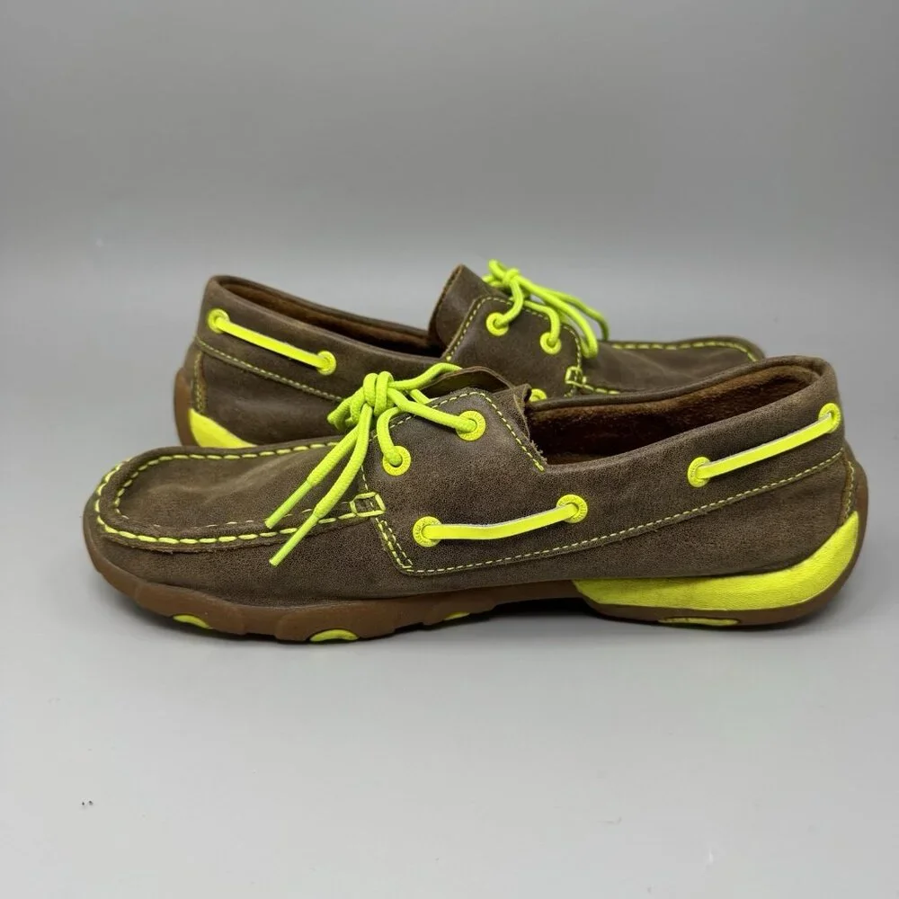 Twisted X Ladies Bomber Neon Yellow Driving Mocs Boat Shoes WDM0010 Size 9.5M